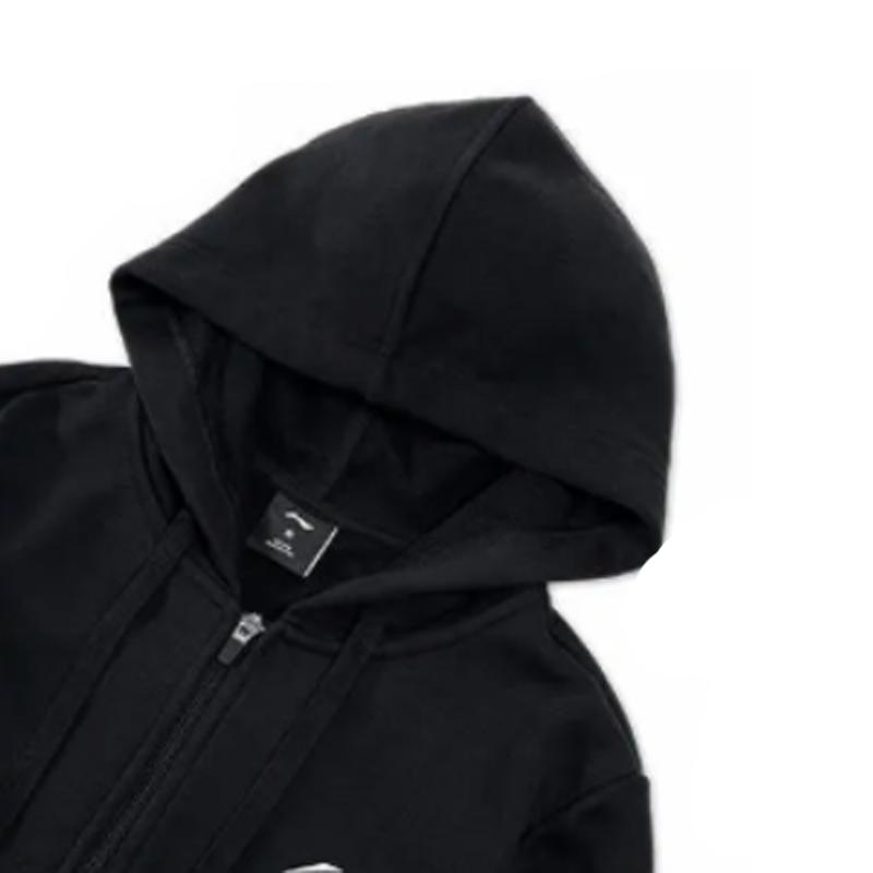 Li-Ning Embroidered Logo Simple Loose Comfortable Hooded Cardigan Sweatshirt Casual Sports Suit Unisex sweatshirt Black YWDV363-1+AKLU881-1