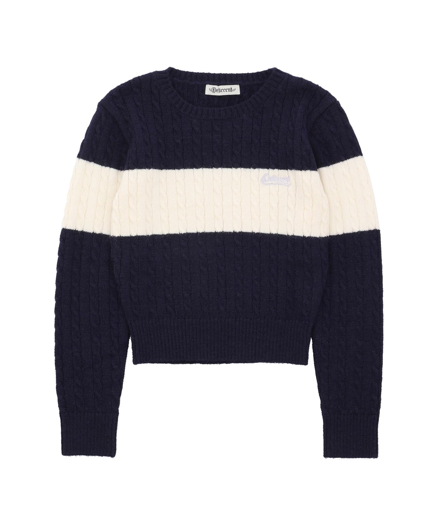 Deliscent Contrast Line Knit Pullover [Navy] Navy/Free