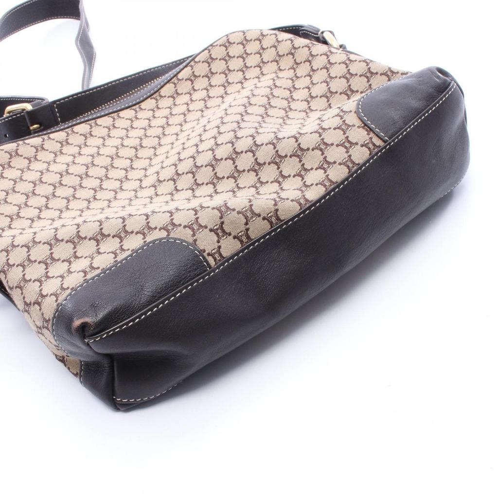 Used CELINE Macadam Shoulder Bag Canvas Leather Beige Brown Used Women