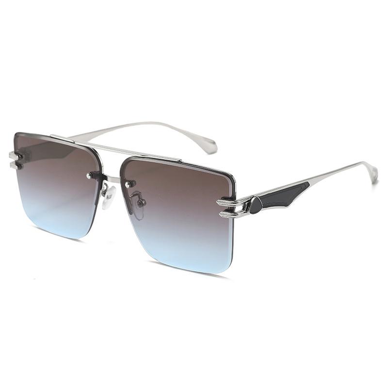Double Beam Super Large Frame Half Frame Metal Double Beam Outdoor Sunshade Sunglasses Men'S Fashion Sunglasses