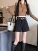 Petite Woolen Bootcut High Waist Wide Leg Pants - Autumn/Winter Casual Suit Shorts