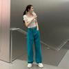 IELGY Korean Version Of The High-waisted Slim And Versatile Loose-fitting Buckle Design Wide-leg Straight-leg Jeans