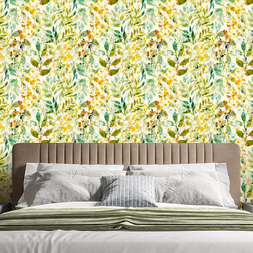 1 szt. Wodoodporna Tapeta Samoprzylepna Liście Akwarelowe Winyl do Dekoracji Sypialni Salonu