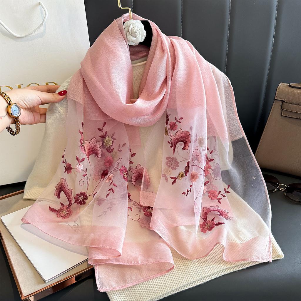 Silk wool scarf Shawls and Wraps Women Floral Embroidery Bufandas Foulard Pashmina Neck Poncho Female Scarves Hijab Bandana