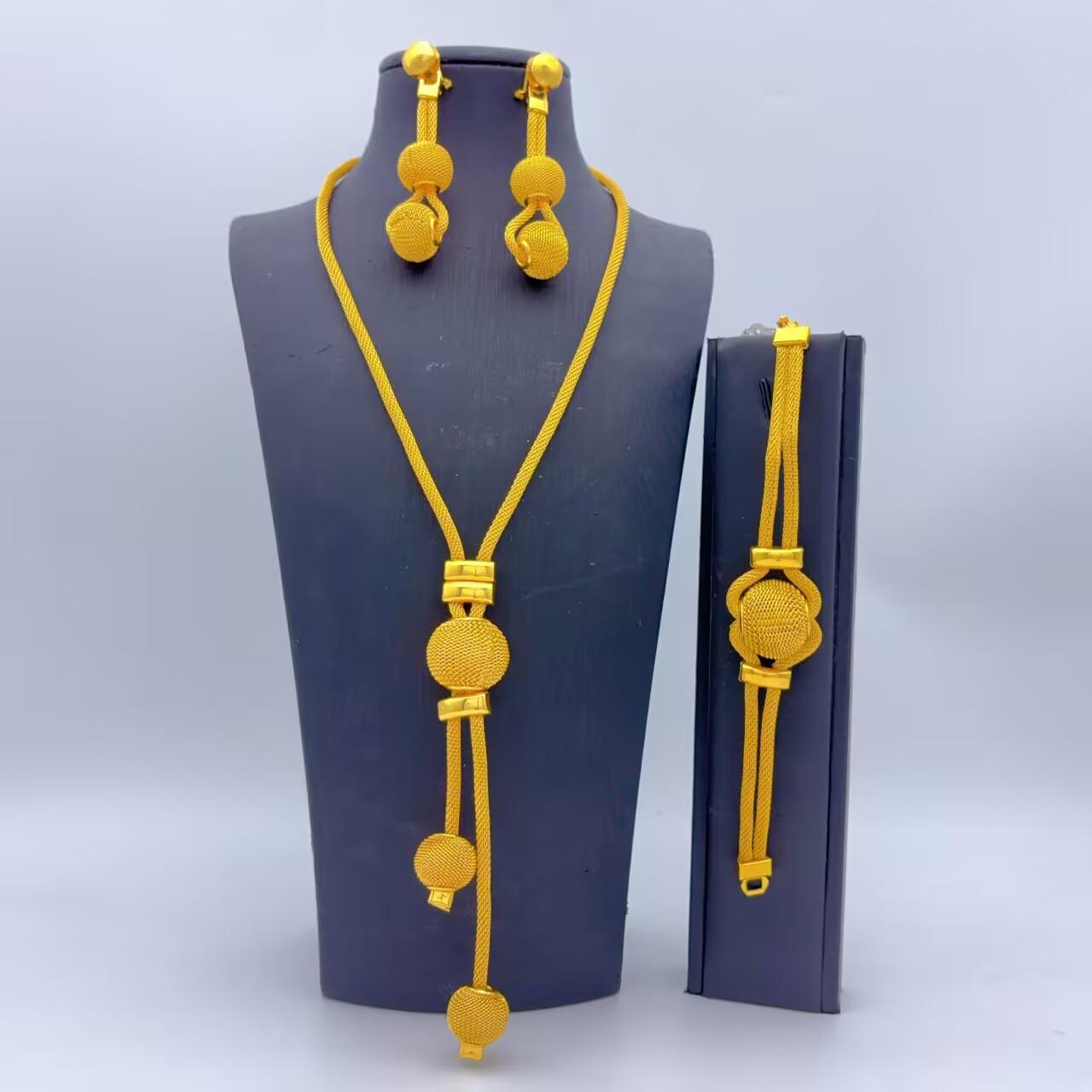 African Arabian Jewelry Three-piece Dubai Indian Ladies Necklace Bracelet Earrings 2026 50CM