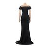AL243 European and American Women's Sexy V-neck Evening Dress - High Slit, Solid Color, Short Sleeve for Spring/Summer