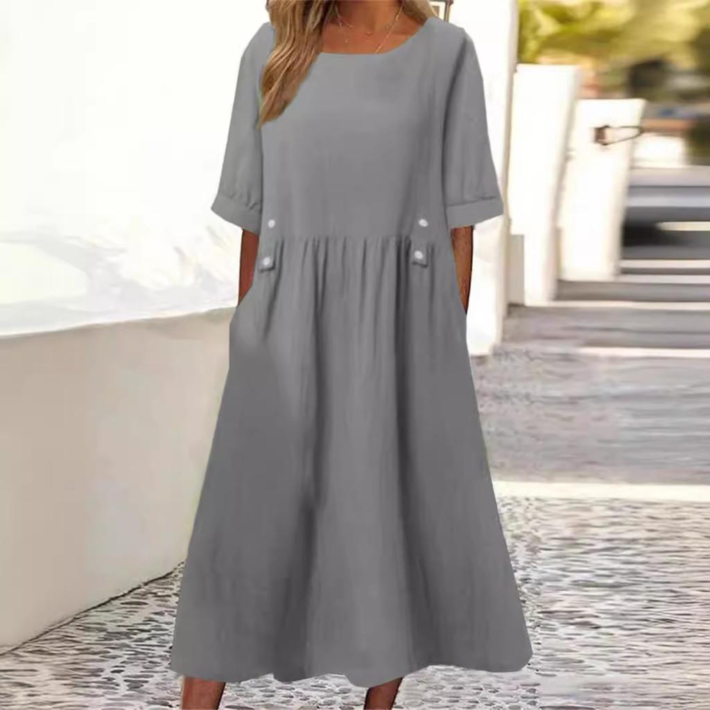Cotton Linen A Line Dress With Ruffle Detailing For Summer Casual Wear