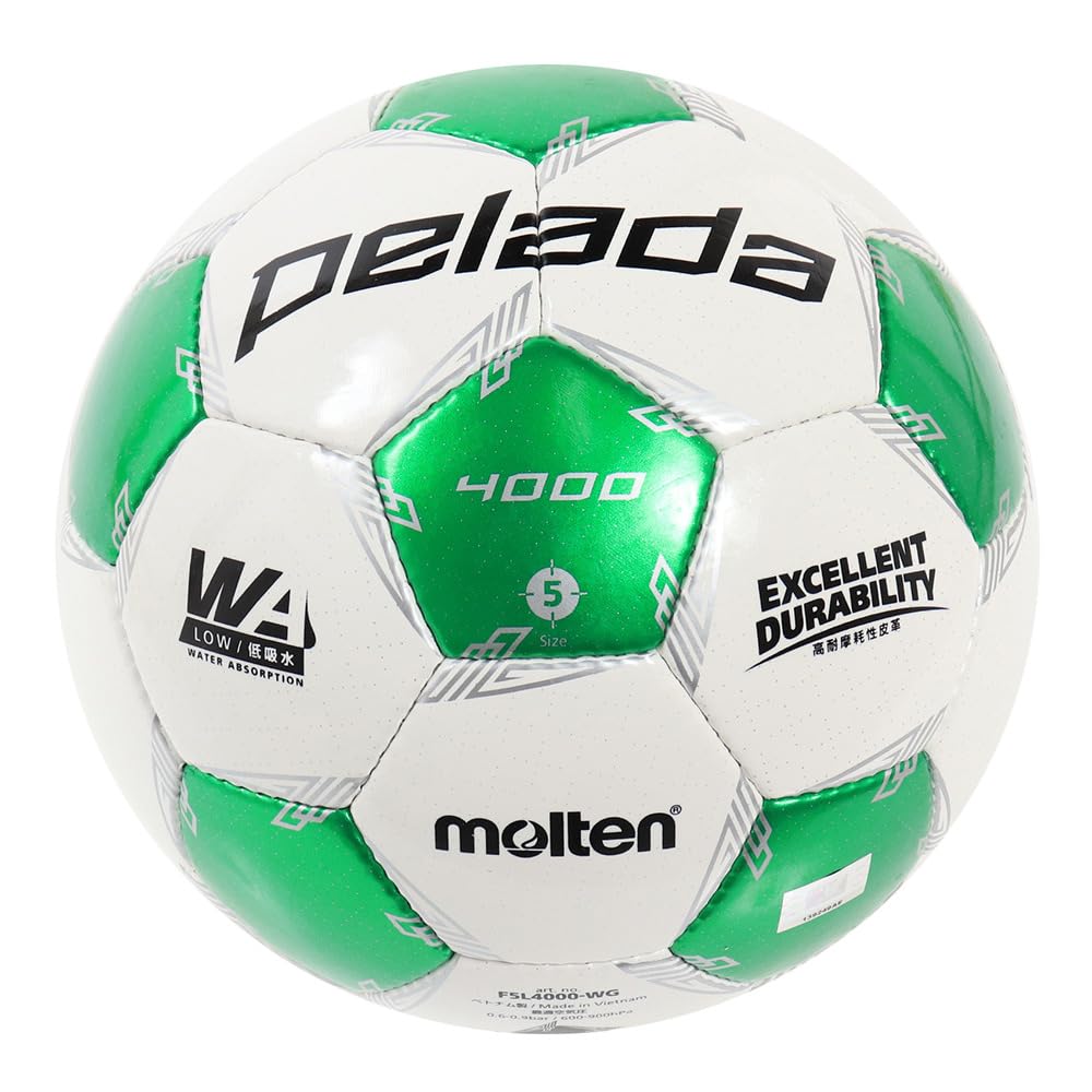 

Molten Peleda 4000 Soccer Size for Junior High School Students and White x Metallic Green Ball, 5, Up, Certified, F5L4000-WG,