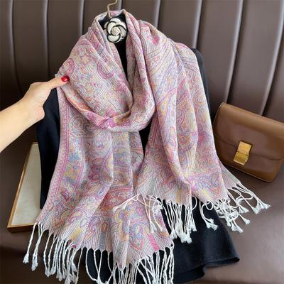 Winter Thick Warm Jacquard Scarf Outdoor Women Travel Retro Paisley Cashmere Tassel Shawl Neck Wrap Pashmina Muslim Hijab