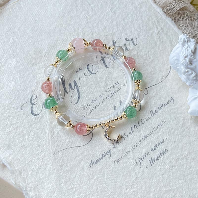 

Цяоэн Красный и Зеленый Браслет из Клубничного Кристалла с Шармом в виде Луны из Розового Кварца и Белого Кристалла 16-17 cm Bracelet