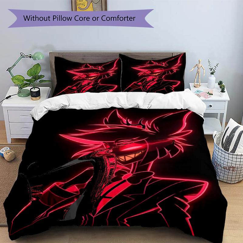 3pcs Duvet Cover Set (1*Duvet Cover + 2*Pillowcase, Without Core), Hazbin Hotel Print Bedding Set, Bedroom Decor, All‑Season, Gift