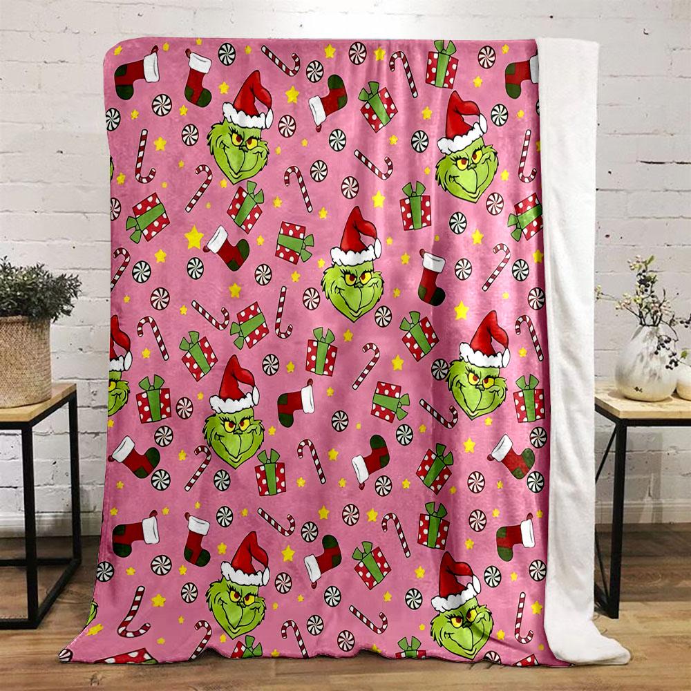 Grinch Christmas Pattern Blanket Patterned flannel blanket perfect for the bedroom living room, sofa, or a little nap