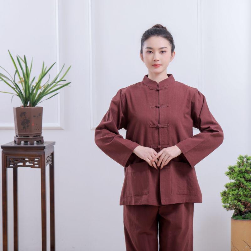 Completo a Maniche Lunghe per Meditazione Buddista Zen - Cotone Lino Stile Tempio Tang