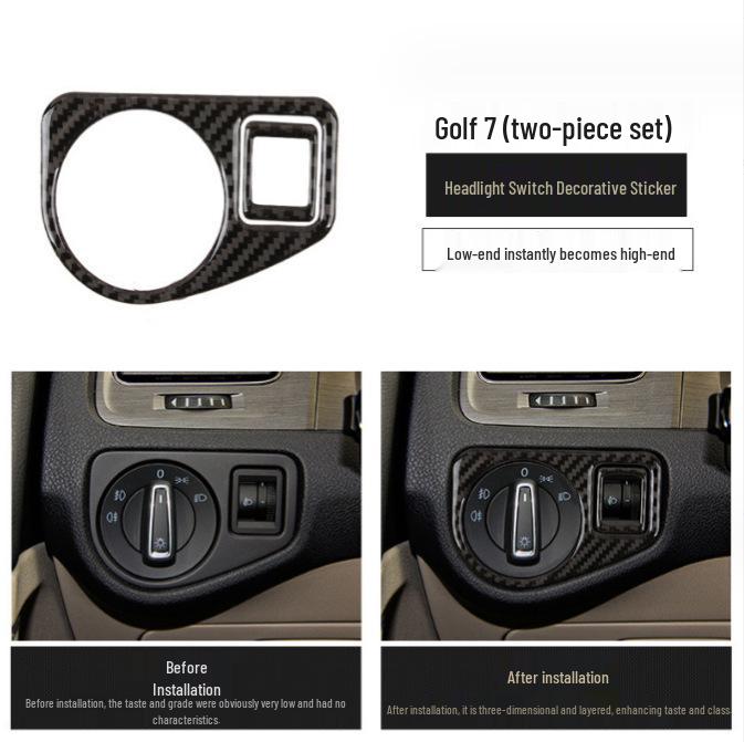 Compatible Carbon Fiber Interior Accessories for VW Golf 7: Console, Gear Shift, Cup Holder, A/C, Navigation Decor.