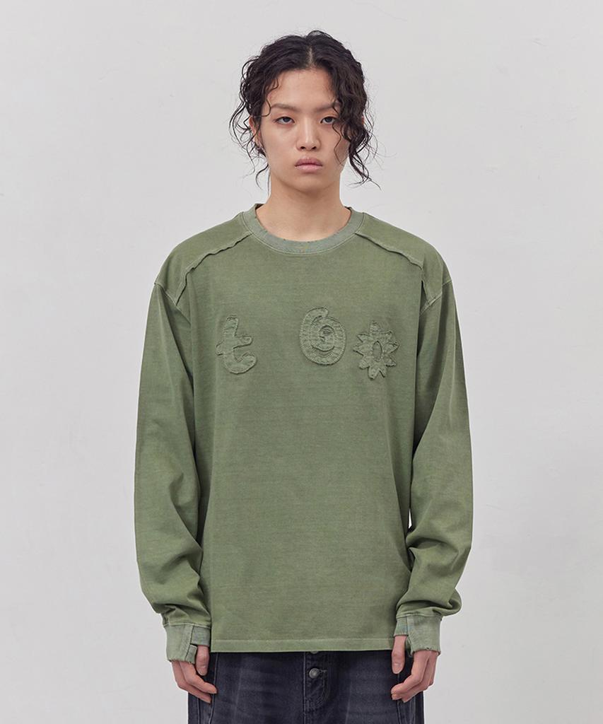 Tonilolenseu Pigment Applique Long Sleeve Washed Green