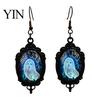 Handmade Crystal Glue Earrings Gothic Ghost Earrings, Vintage Style Matte Black Alloy Dangle Decorative Commemorative Jewelry Halloween for