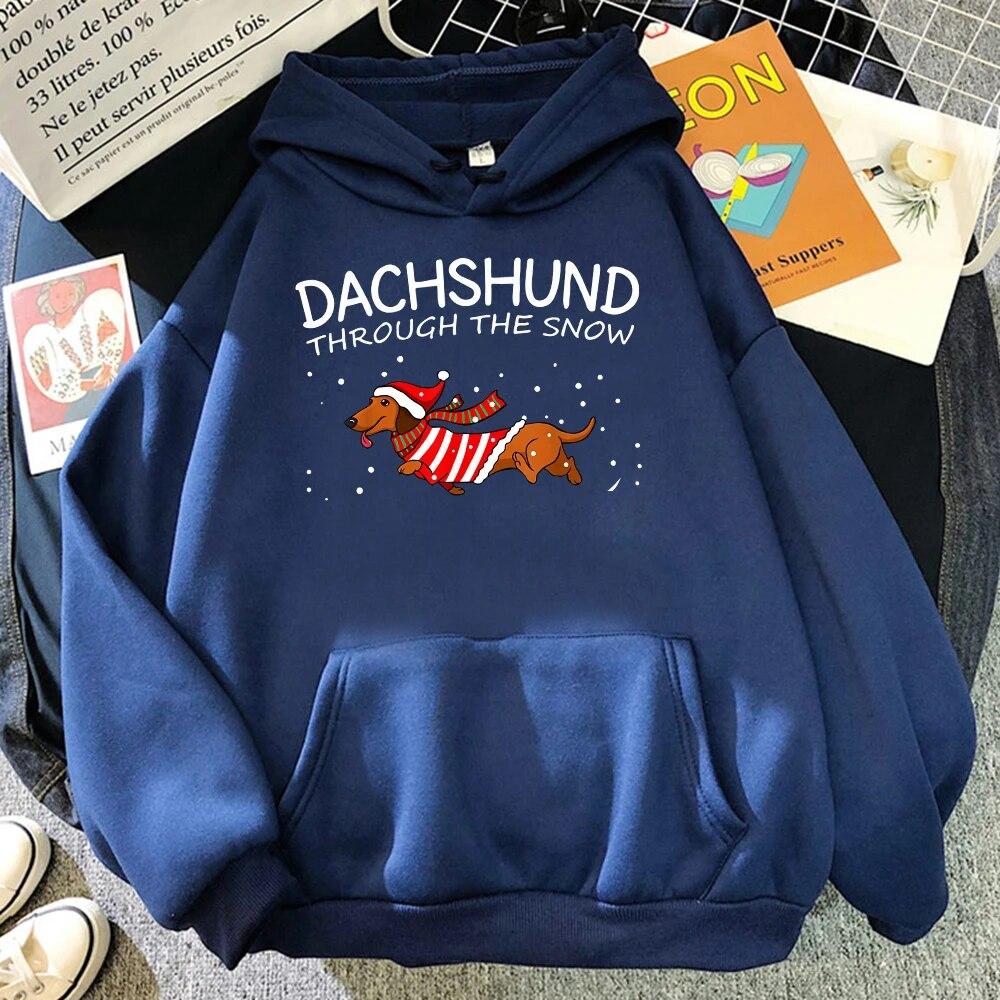 Jezevčík přes sníh Funny Dog Vánoční Unisex mikina Kreativní Roztomilé Oversize Oblečení Podzimní Fleece Polover Unisex mikiny