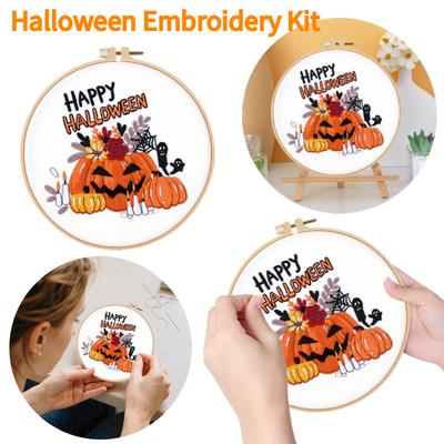 Kit de Bordado Contado Carimbado Mão Halloween Ponto Cruz Ponto de Agulha Artesanato Halloween Bordado para Adultos Iniciantes