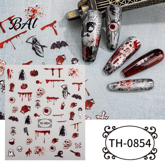 Salon Nail Accessories 6 Sheets Halloween Stickers for Women, Pumpkin Ghost Bat Skull Women Manicure Decoration Decals, Art Home Supplies