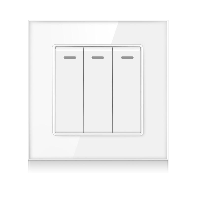 Kristallglas Panel 3-fach 2-Wege Leuchtstoff-Anzeige 16A Ein/Aus Lichtschalter Treppenwand Schalter