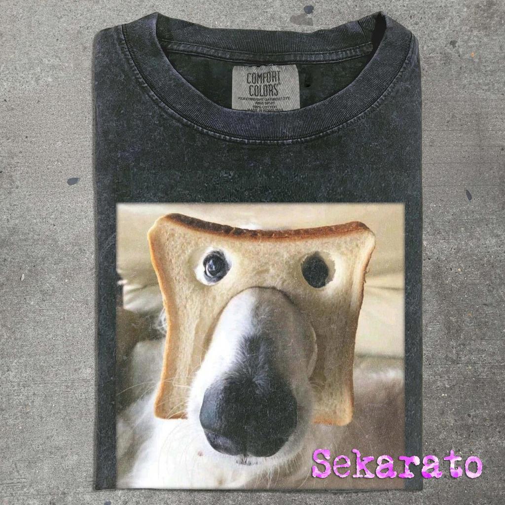 Dog with Toast on Face T-Shirt | Funny Bread Mask Canine Shirt