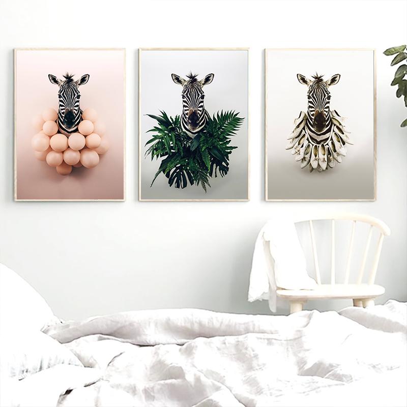 Creative Animal Zebra Balloon Plant Shoes Nordic Posters And Prints Wall Art Abstract Canvas Painting Pictures Kids Room Decor