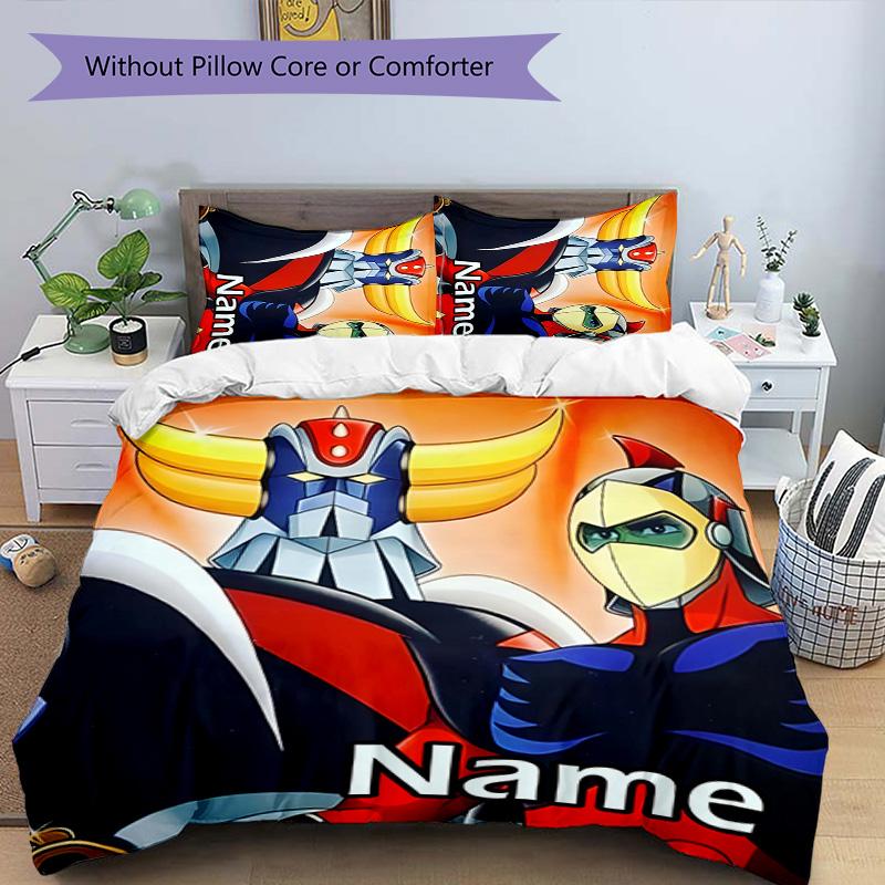 3pcs UFO Robot Grendizer2 Cover Set - Personalized Name, HD Printed Bedding with 1 Cover and 2 Pillowcases - Perfect for Home Decor, Easy Care