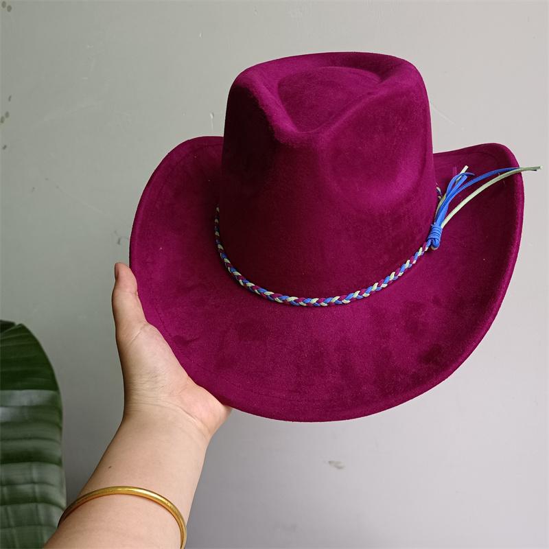 Cowboy Hat Suede Solid Color Men and Women Wide Brim Jazz Hat Outdoor Sun Hat Suitable for All Kinds of Parties Knigh