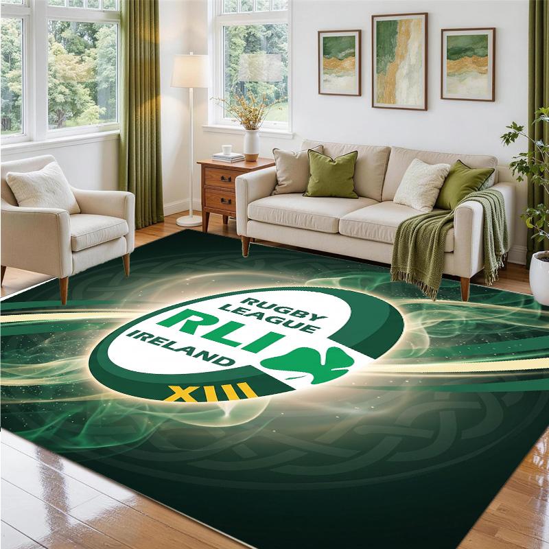 Ireland Rugby Design Crystal Velvet Rug Soft Decorative Mat for Bedroom Entrance