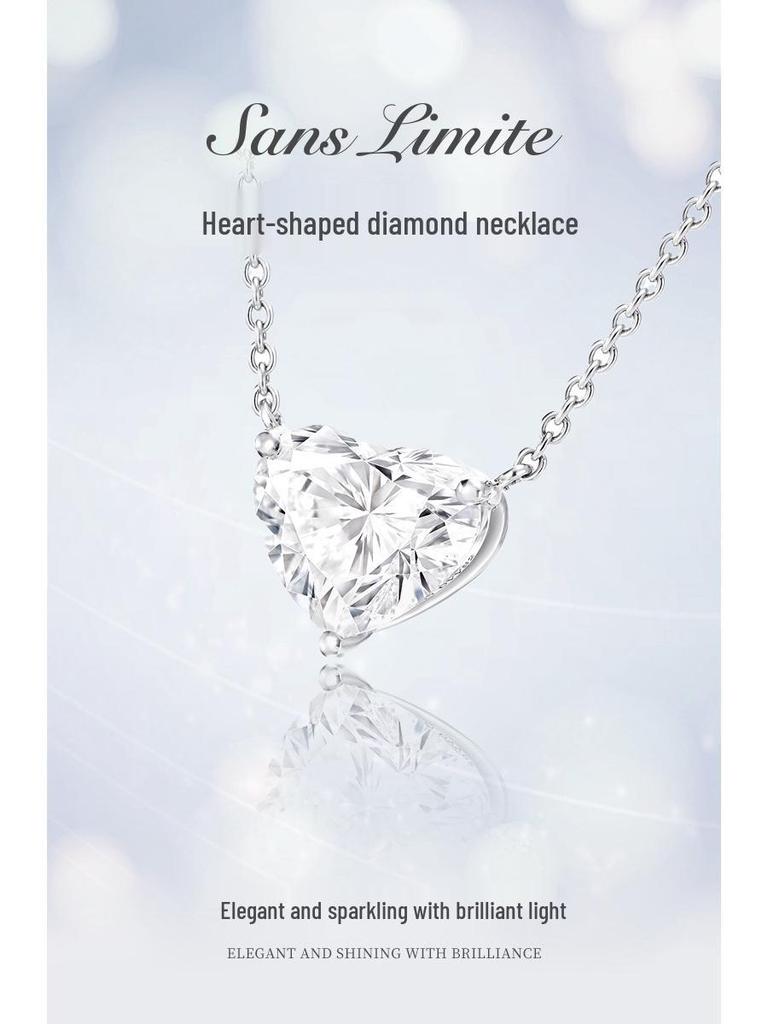 S925 Silver Moissanite Heart Necklace - Minimalist Heart-Shaped Pendant with Clavicle Chain