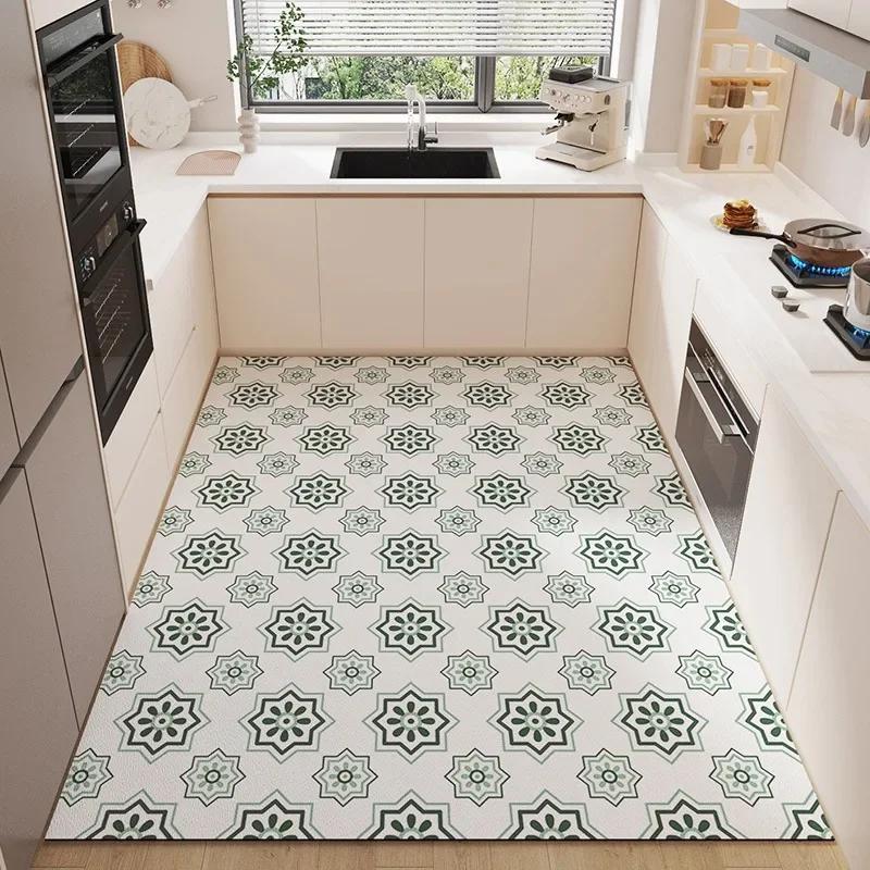 Carpet for Kitchen Floor Mat Large Pvc Waterproof Carpets Leather Oil Proof Anti-slip Foot Mats Green Rug Home Decoration Rugs