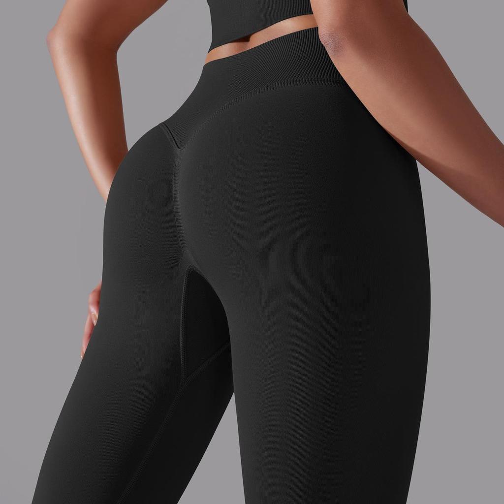 Seamless Knitted Solid Color High Waist Tight Peach Hip Yoga Pants Sports Running Fitness Pants