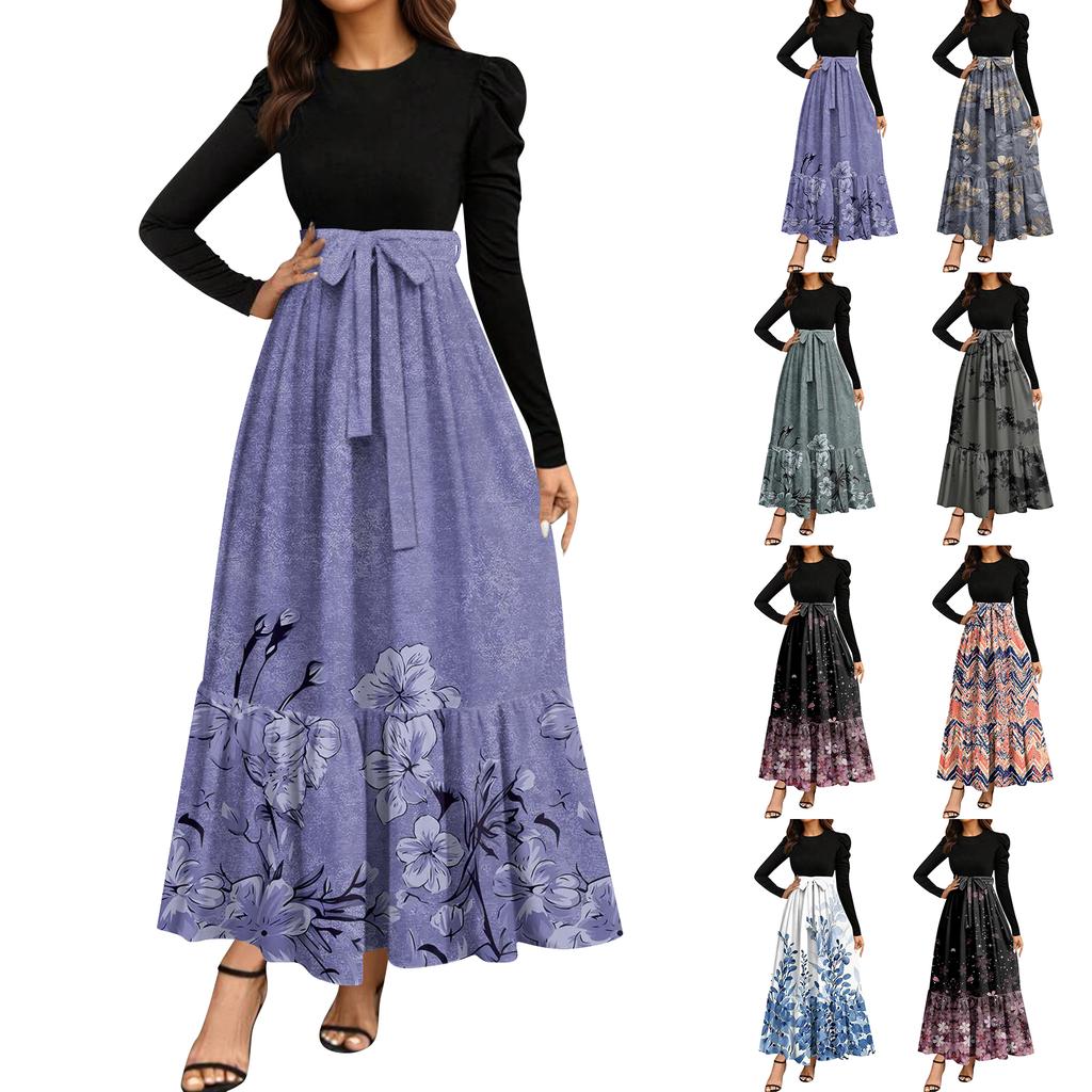 Women's Floral Print High Waist Fashionable And Elegant Dress