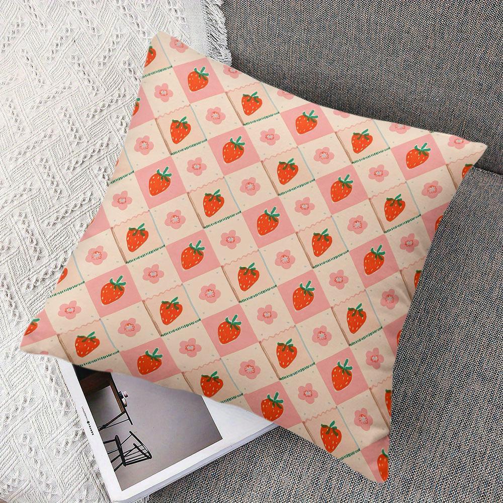 Strawberry Check Square Jacquard Pillow Cover for Sofa Office Waist Cushion Cover Home Decorative Pillowcase