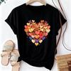 Womens Casual Short Sleeve Y2k Top Round Neck TShirt with Heart Filled Print 90s Korean Style T Shirt Graphic Tshirt Clothes