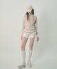 Mihebeu Double Lace Shirred Long Sleeve Pastel Pink