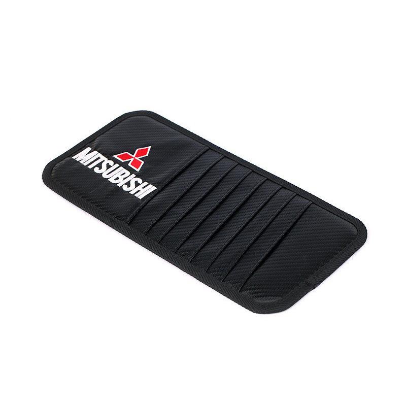 Mitsubishi Logo Carbon Fiber Sun Visor CD Holder - DIY Car Modification & Storage Bag