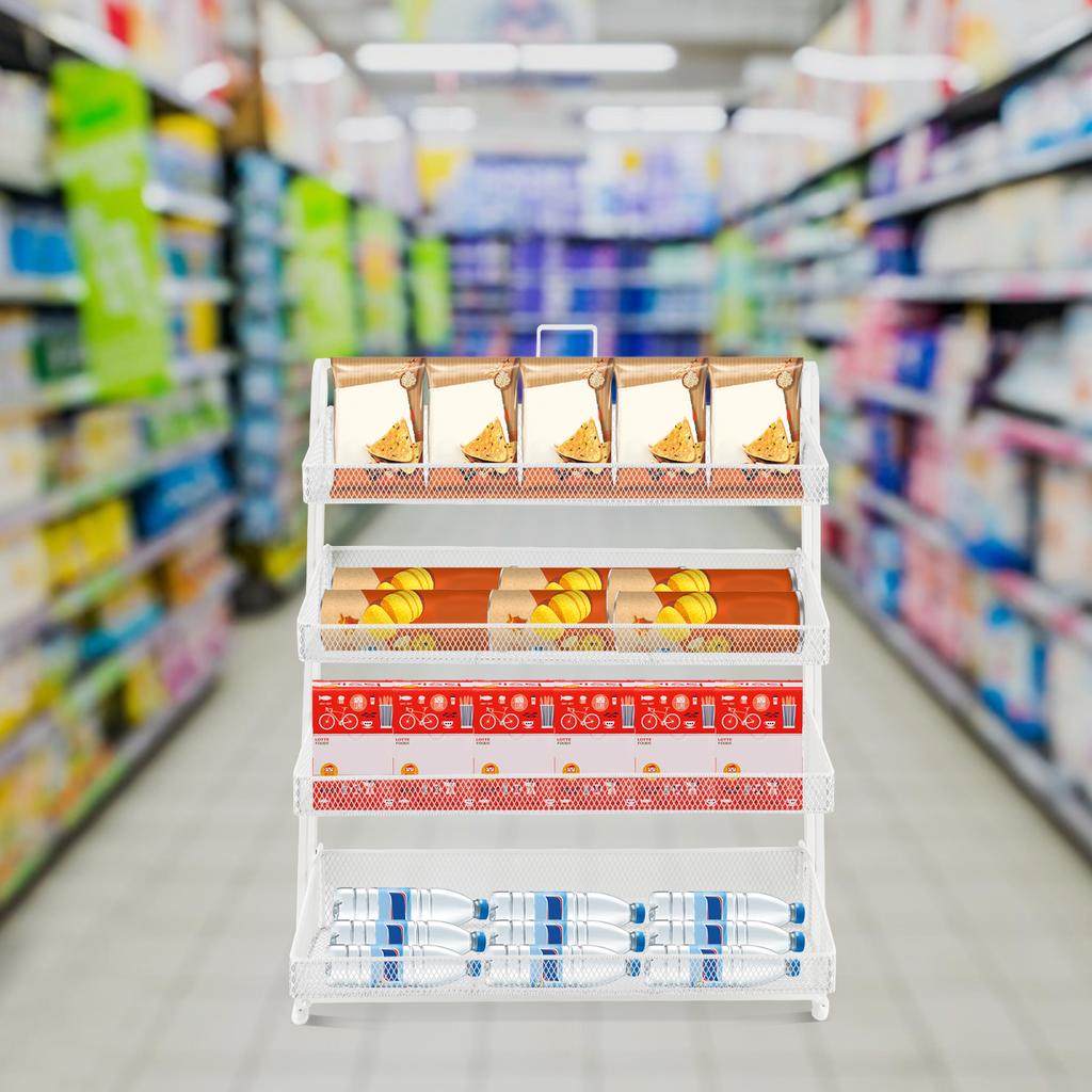 4-Tier White Candy Display Rack - Modern Countertop Snack Organizer Shelf - Freestanding Retail Display Stand for Candy, Treats