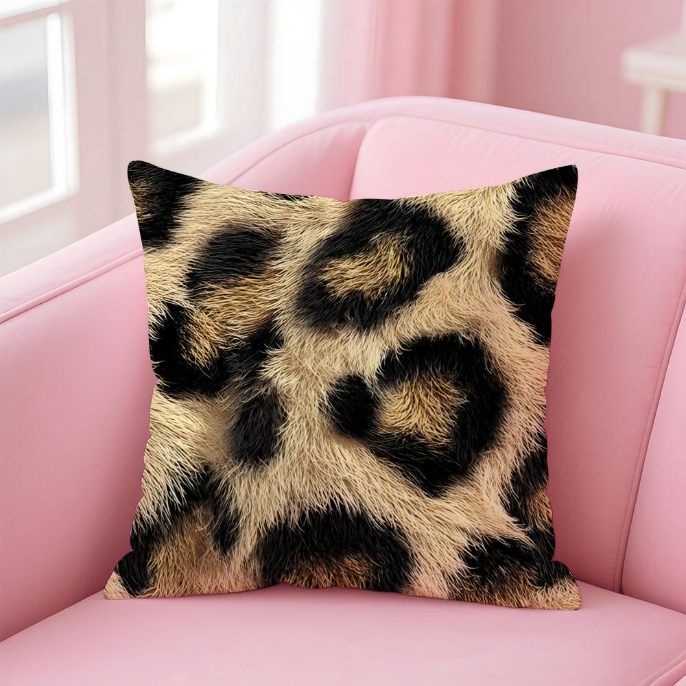 PPlaid and Leopard Print Textures Cushion Cover Pillowcase Short Plush Invisible zipper Room Sofa Cushion Cover