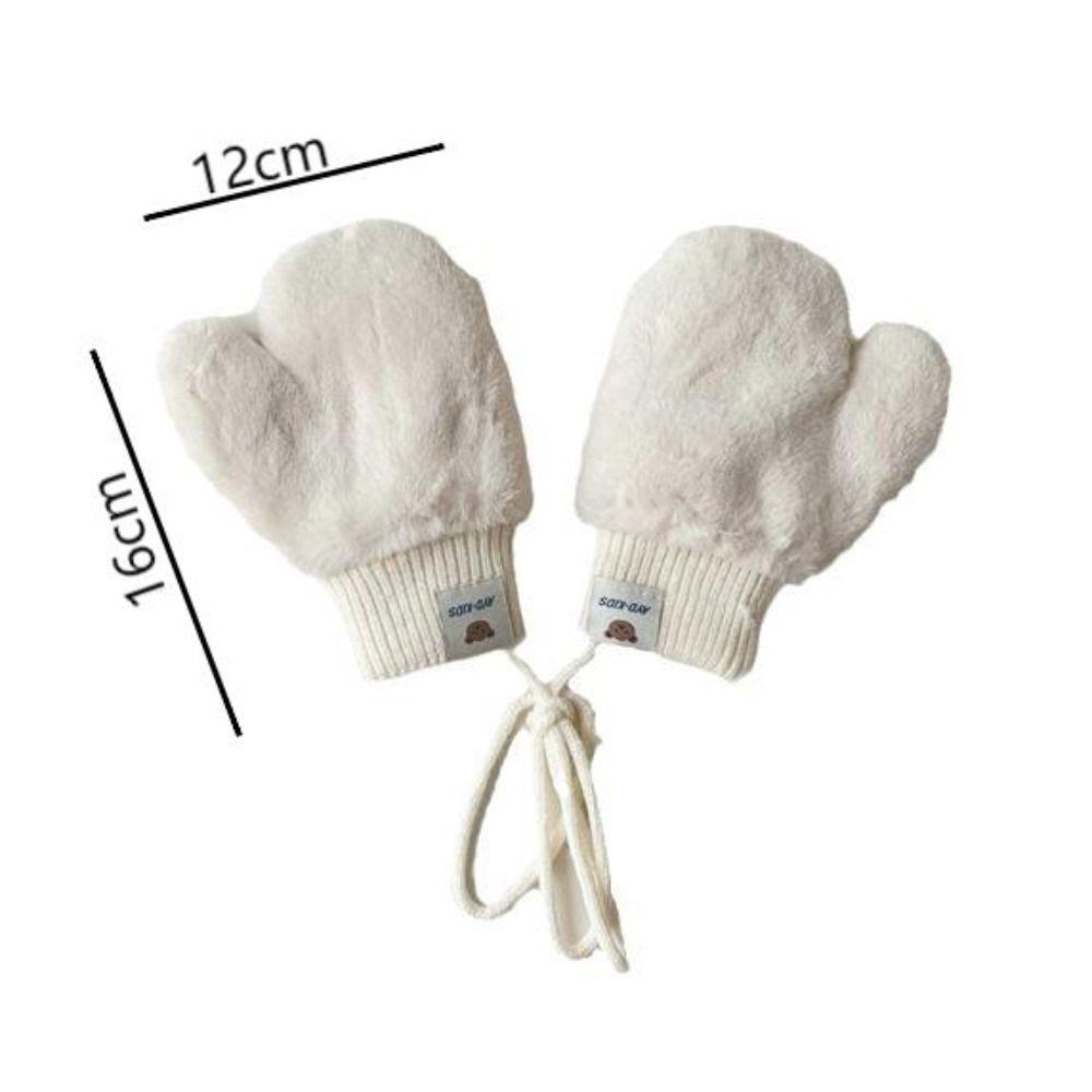 Solid Color Winter Warm Gloves Thickening Soft Fur Gloves Label Child Gloves  Kids