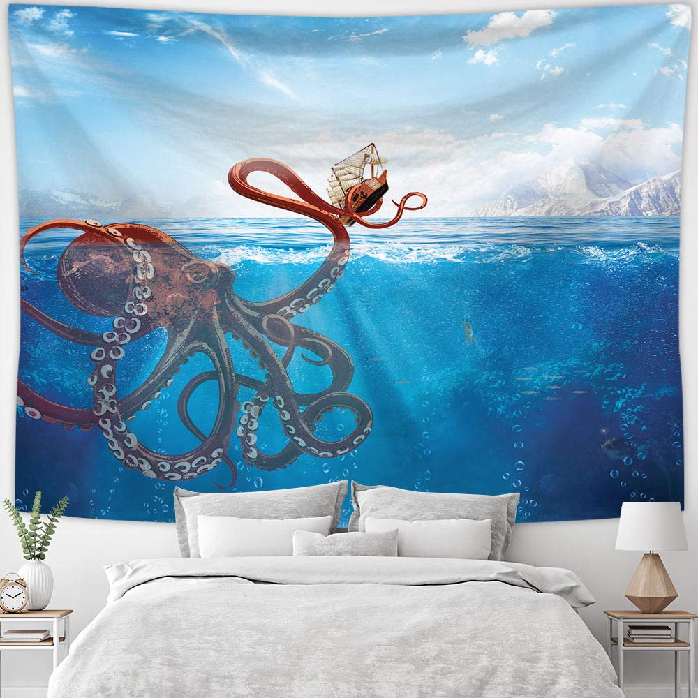 Psychedelic Octopus Tapestry Ocean Monster Tapestry Abstract Style Tapestry Home Living Room Bedroom Dorm Decor Background Cloth