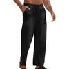 Men Pants Drawstring Elastic Waist Straight Leg Loose Solid Color Pockets Sweat Absorption Daily Wear Casual