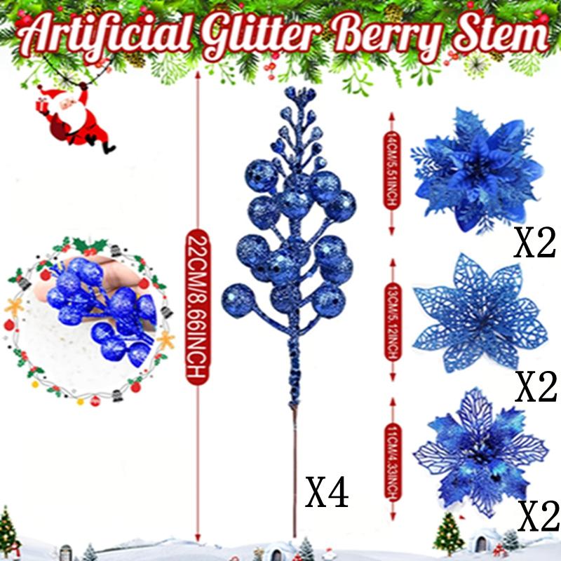 10 Stück Künstliche Glitzerbeeren Stiel Weihnachtsbaum Dekoration Ornamente Kunstblumen Für Heimdekor Neujahr 2026 Zubehör