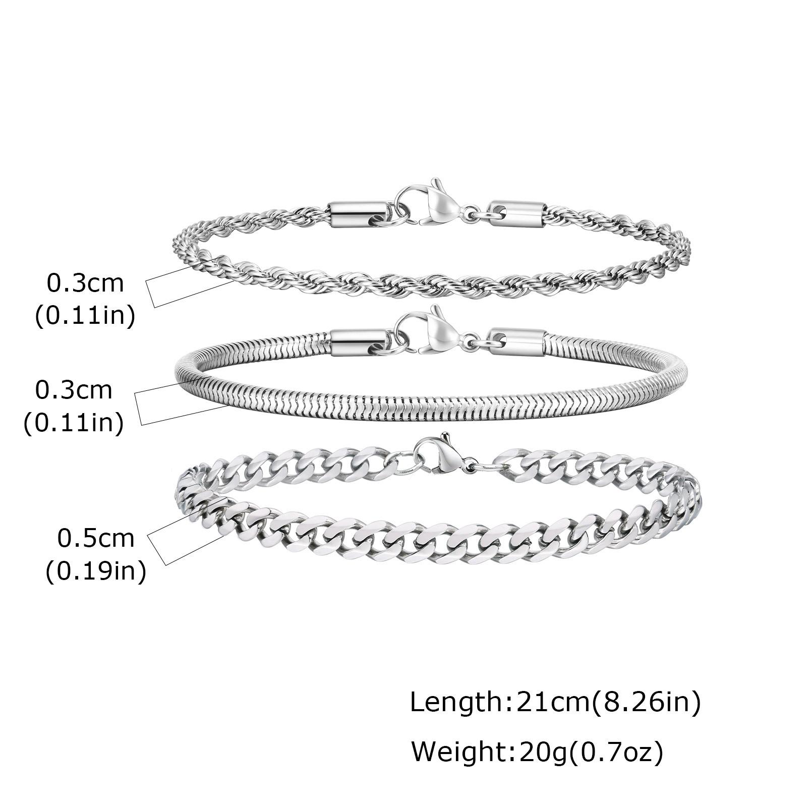 Vnox Stainless Steel Snake Chain Bracelet for Men, 21cm Silver Color Cuban Link Jewelry, Punk Style Hand Chain Bracelets