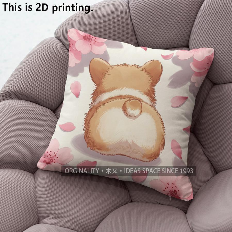 Cute Sakura Corgi Print Throw Pillow Cases Pattern Cushion Cover Suitable For Sofa Bedroom Car Pillow Cover