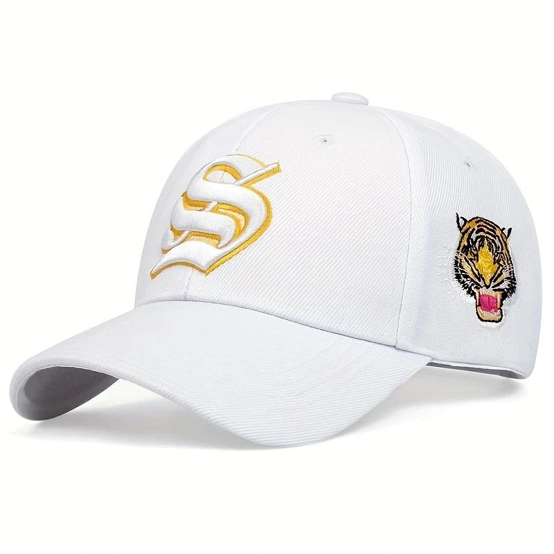 Unisex S Letter Side Tiger Embroidery Baseball Caps Spring and Autumn Outdoor Adjustable Casual Hats Hip Hop Hat Sunscreen Hat
