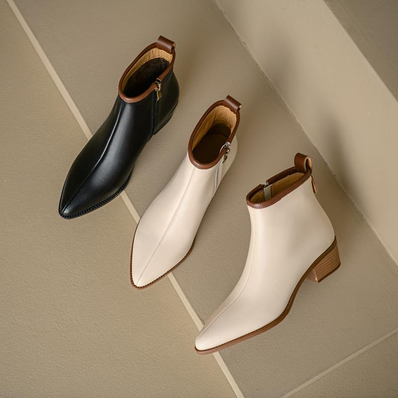 Krazing Pot Full Grain Leather Autumn Winter Shoes Med Heels Chelsea Boots Round Toe Keep Warm Zipper Mixed Color Ankle Boots