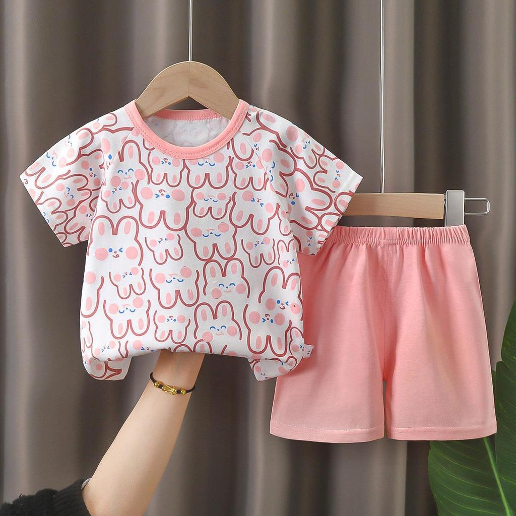 New Kids Boys Girls Summer Pajamas Cute Cartoon Print Short Sleeve T-Shirt Tops with Shorts Toddler Baby Clothing Sets