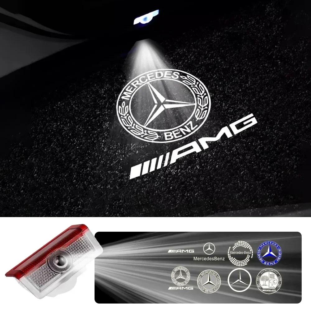 C200 E200 New 2025 For Mercedes Benz 2X Car Door Sign Welcome Light LED Projection Light For Mercedes Benz AMG GLC GLA GLE GLS G