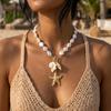 Boho Exaggerated Big Scallop Conch Shell Pendant Necklace for Women Summer Beach Pearl Starfish Chain Choker Ocean Neck Jewelry